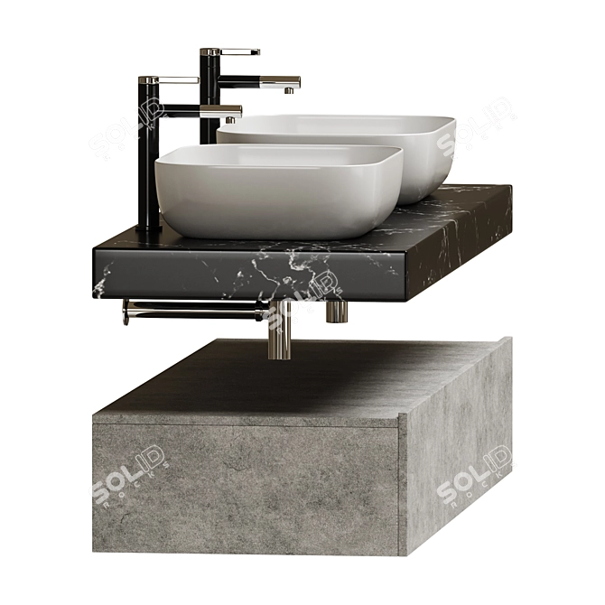 Modern Double Vessel Sink Vanity 3D model image 4