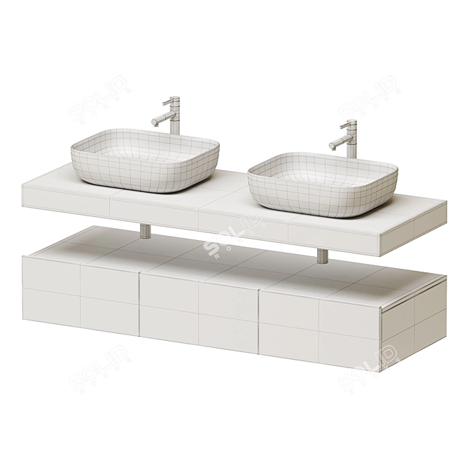 Modern Double Vessel Sink Vanity 3D model image 5