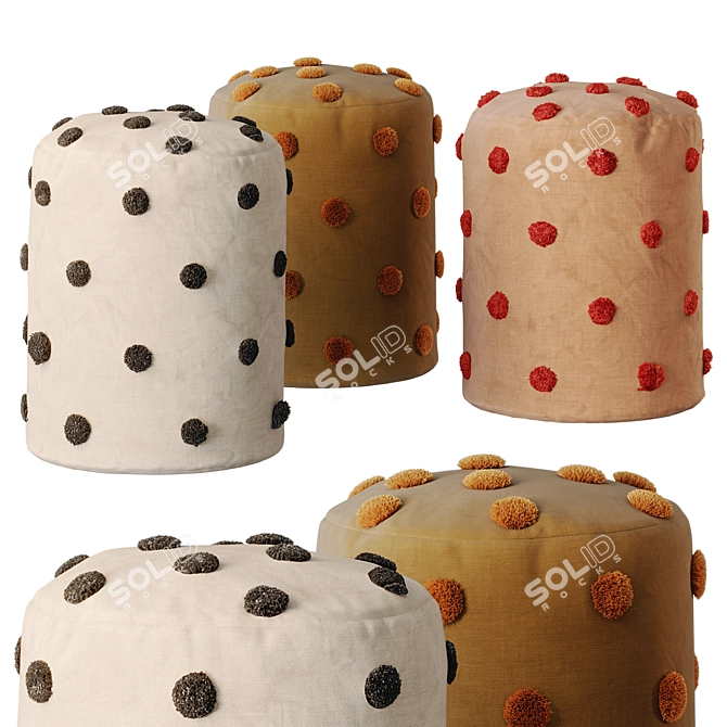 Children's Dot Tufted Pouf Set 3D model image 1