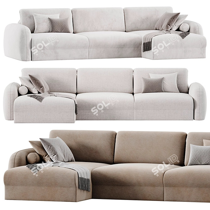 Velvet Beige Corner Sofa Biani 3D model image 1