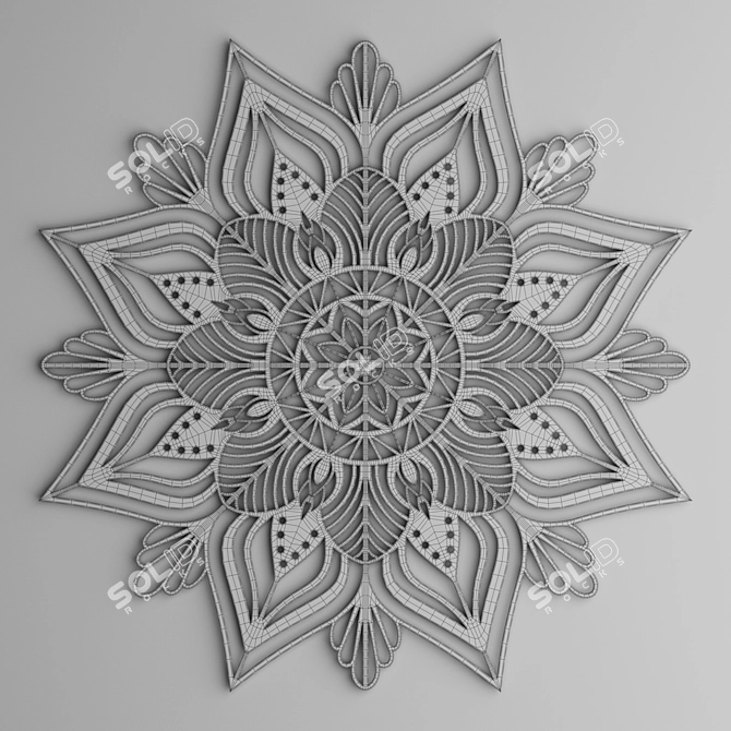 Title: Mandala Wall Panel in Black, White, & Gold 3D model image 2