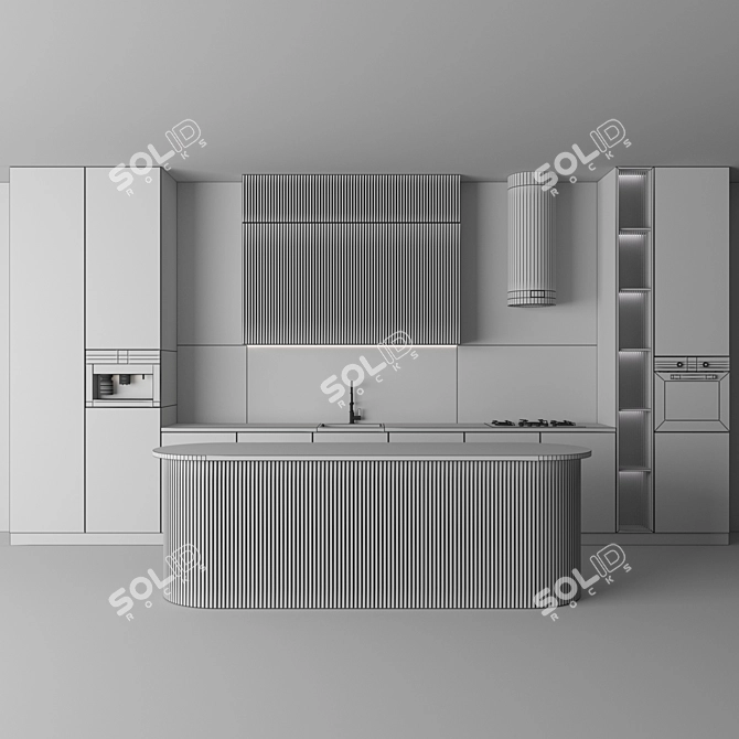 Modern Kitchen Set w/ Appliances 3D model image 6