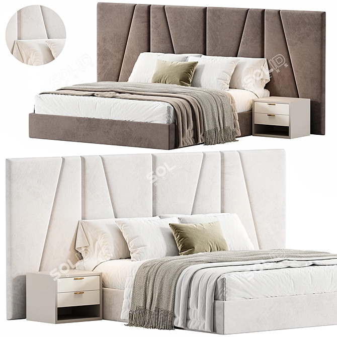 Modern Montreal Wide Headboard Bed 3D model image 1