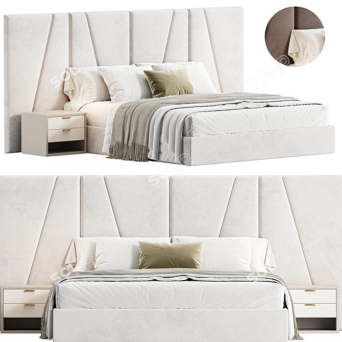 Modern Montreal Wide Headboard Bed 3D model image 2