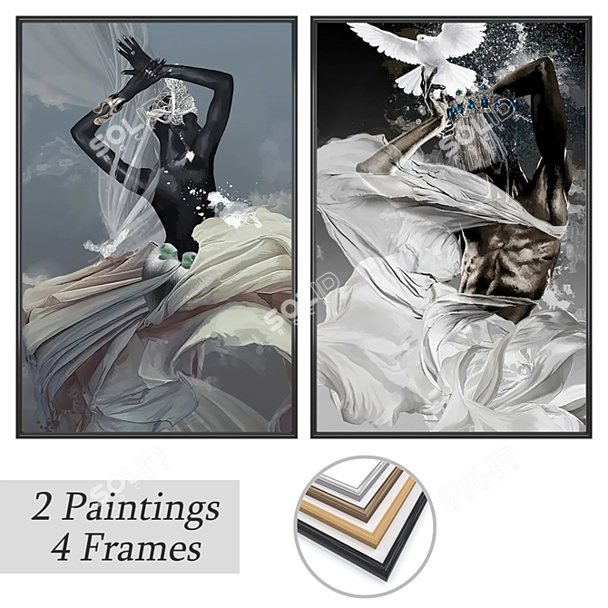 Gallery Wall Art Set with Frames 3D model image 1