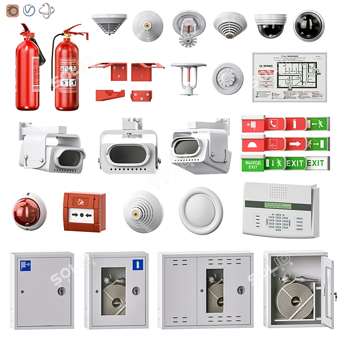 Security-Fire Alarm Set 3D Models 3D model image 1