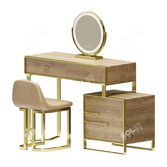 Walnut Makeup Vanity Set: Stylish & Functional 3D model image 1