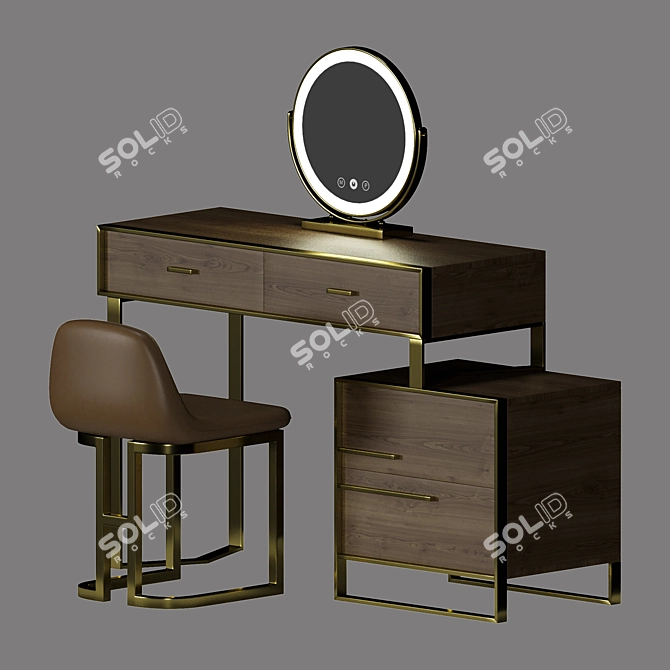 Walnut Makeup Vanity Set: Stylish & Functional 3D model image 2