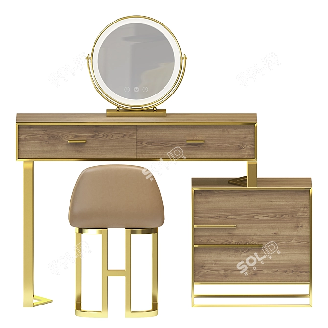 Walnut Makeup Vanity Set: Stylish & Functional 3D model image 3