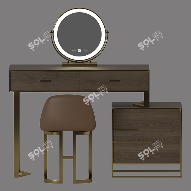 Walnut Makeup Vanity Set: Stylish & Functional 3D model image 4