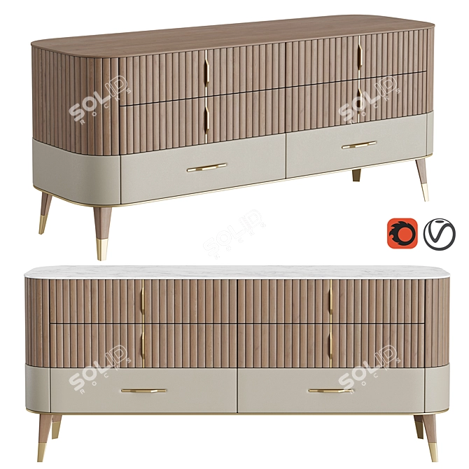 Luxury Eden-Rock Marble Wood Dresser 3D model image 1