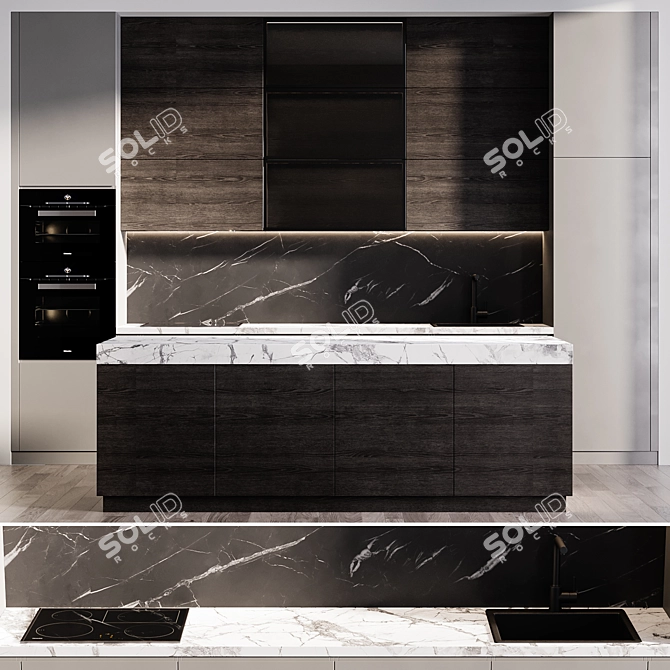 Modern Kitchen Island with Miele Appliances 3D model image 1