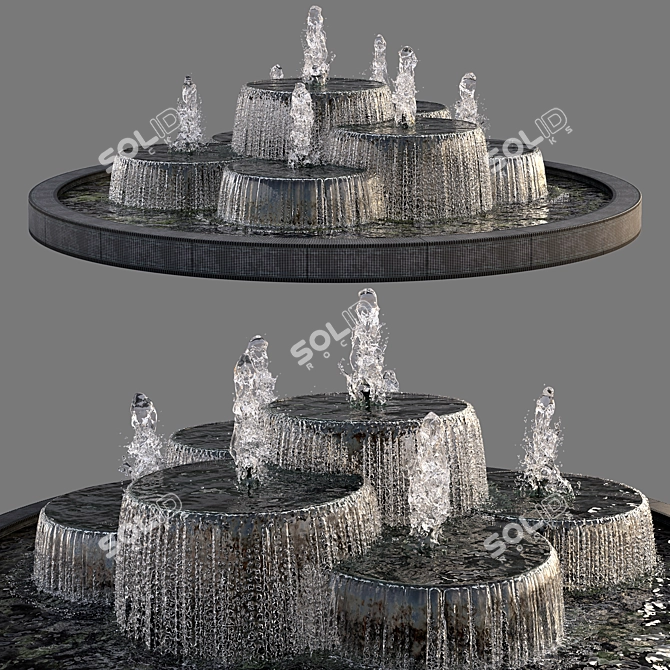 Tranquil Fountain Pond Feature 3D model image 1