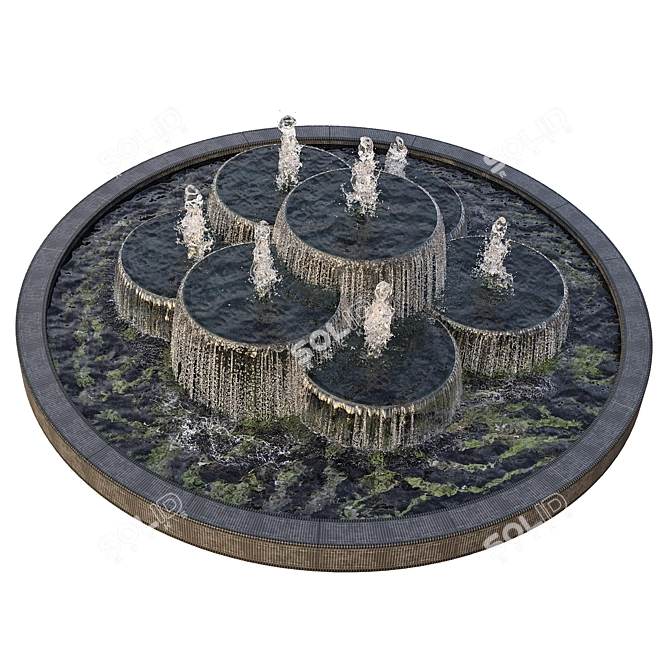 Tranquil Fountain Pond Feature 3D model image 2