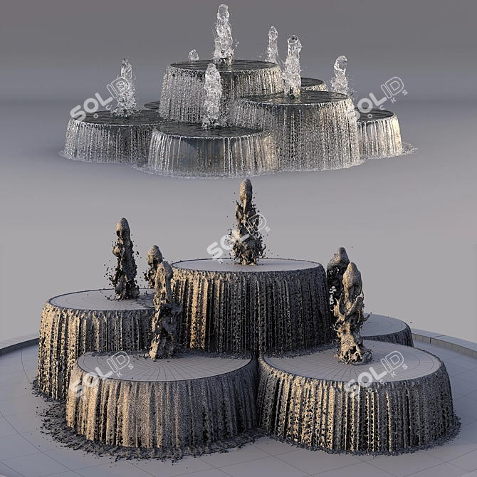 Tranquil Fountain Pond Feature 3D model image 3