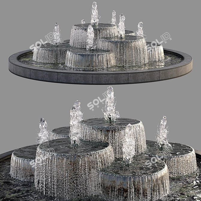 Tranquil Fountain Pond Feature 3D model image 5