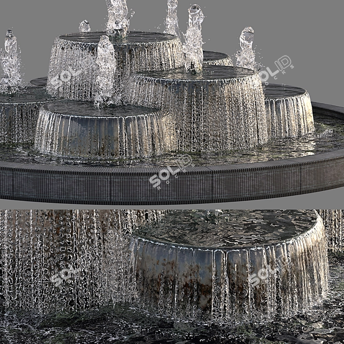 Tranquil Fountain Pond Feature 3D model image 8