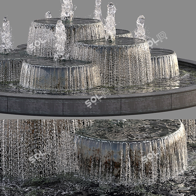 Tranquil Fountain Pond Feature 3D model image 11