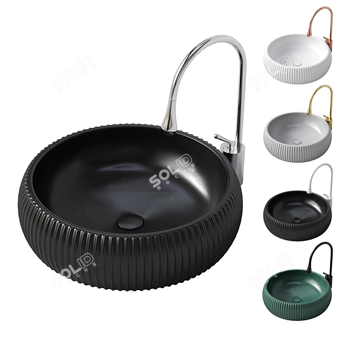 Modern Round Sink & Mixer 3D model image 1