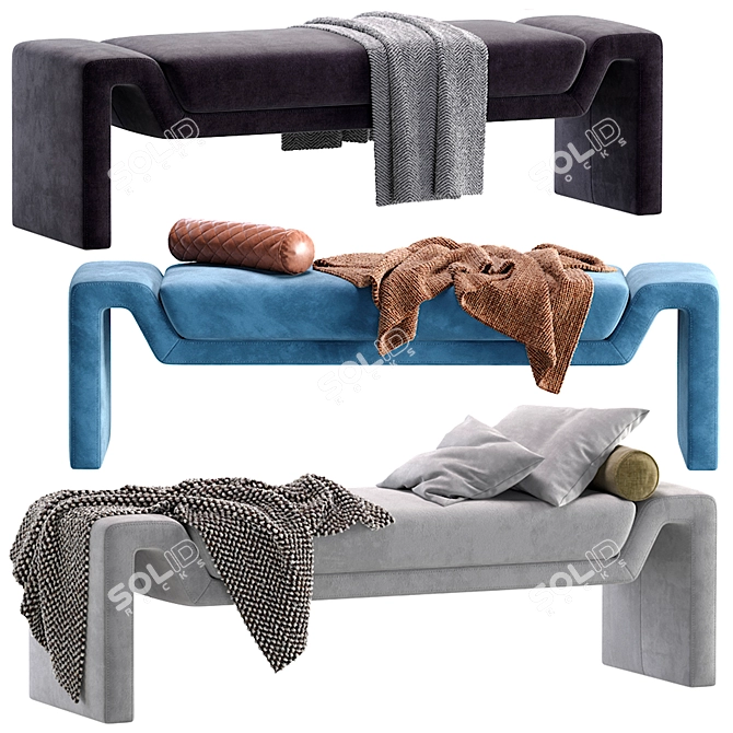 CB2 Anthracite Velvet Bench, Modern 3D model image 1