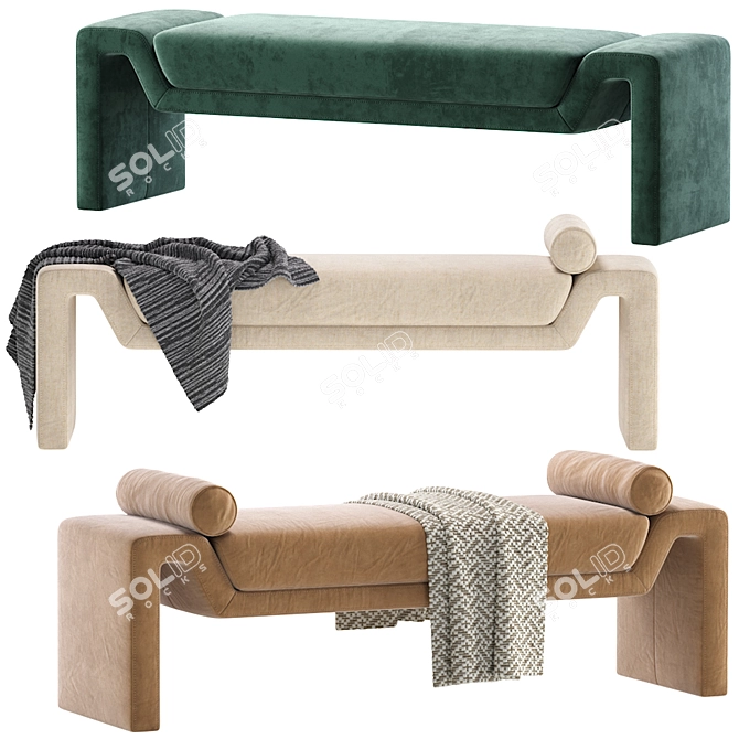 CB2 Anthracite Velvet Bench, Modern 3D model image 2