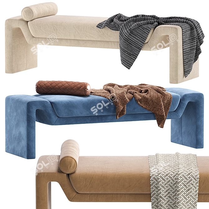 CB2 Anthracite Velvet Bench, Modern 3D model image 4