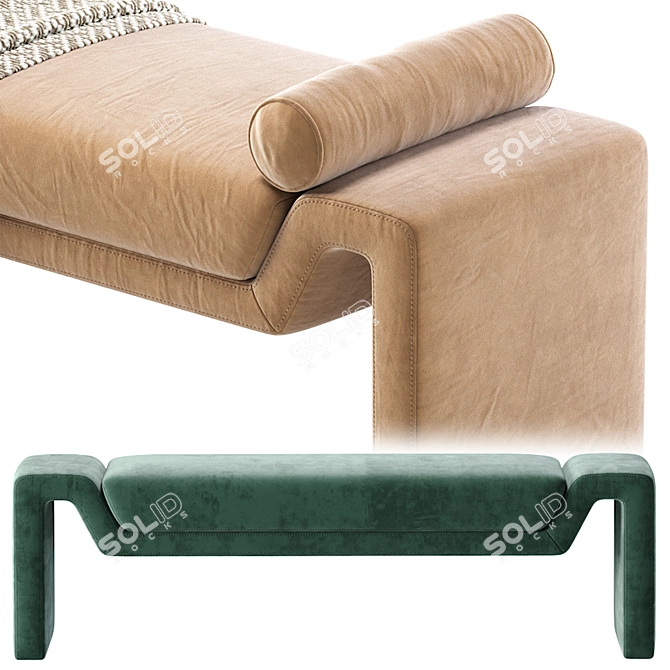 CB2 Anthracite Velvet Bench, Modern 3D model image 5