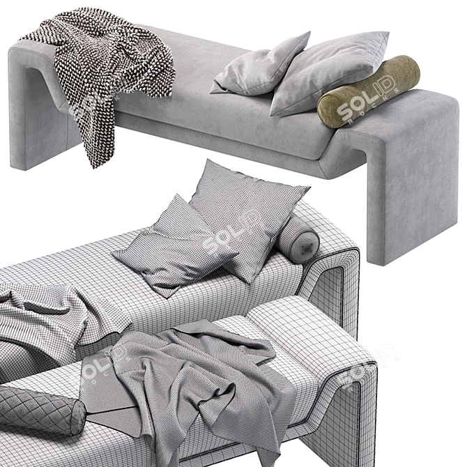 CB2 Anthracite Velvet Bench, Modern 3D model image 6