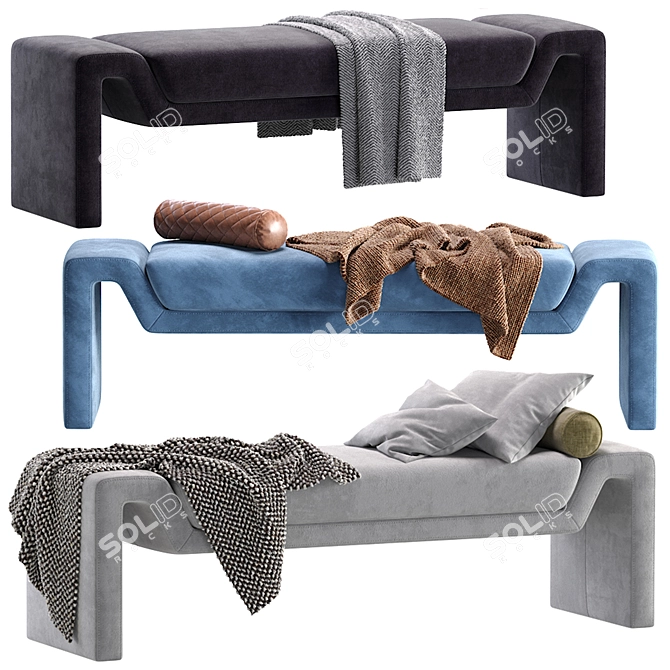 CB2 Anthracite Velvet Bench, Modern 3D model image 7
