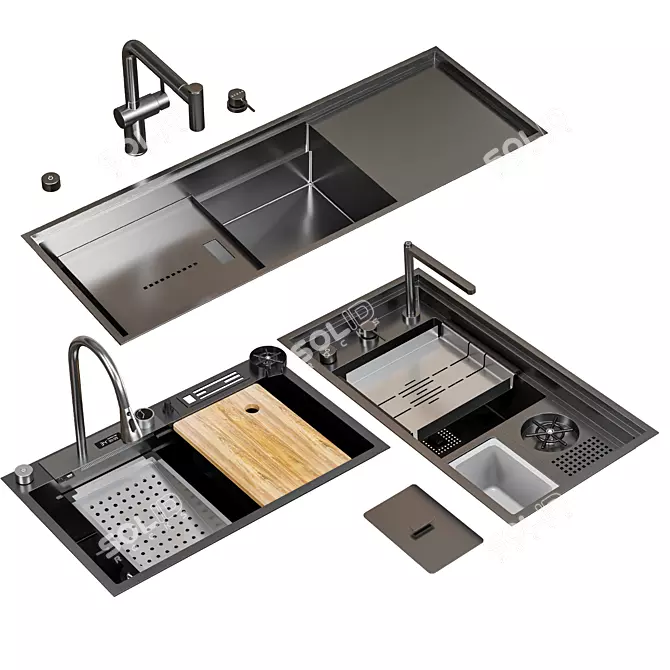 Modern Kitchen Sink Set Bundle 3D model image 1