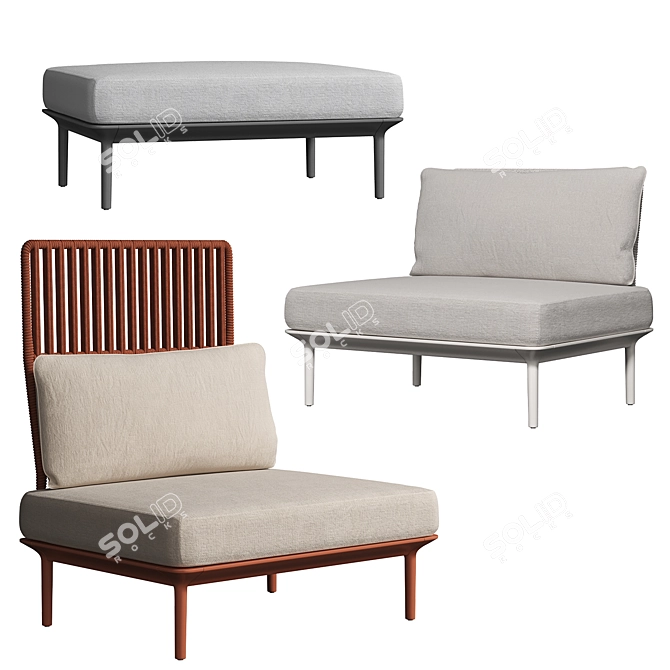 Modern Cocoon Outdoor Seating Set 3D model image 1