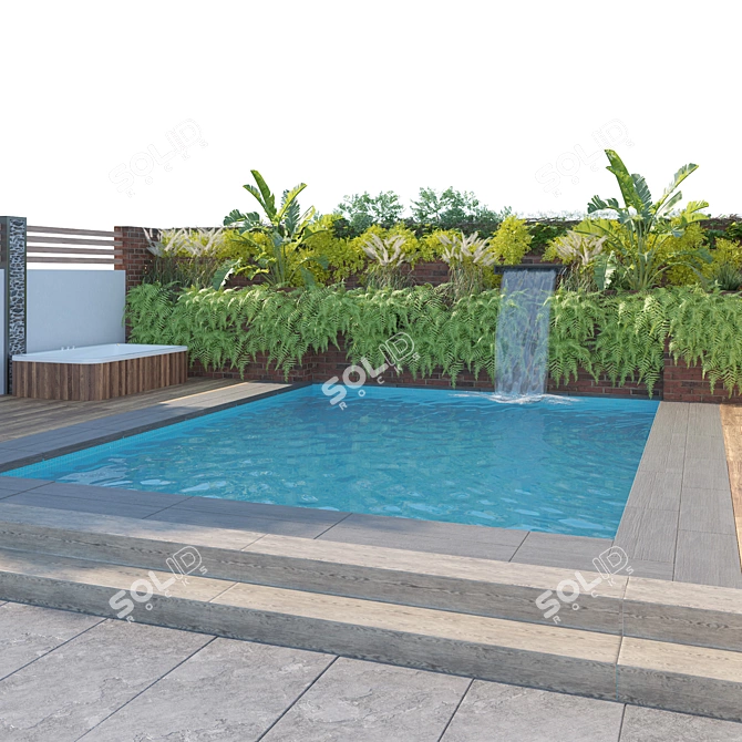 Modern Garden Pool 3D Model 3D model image 2