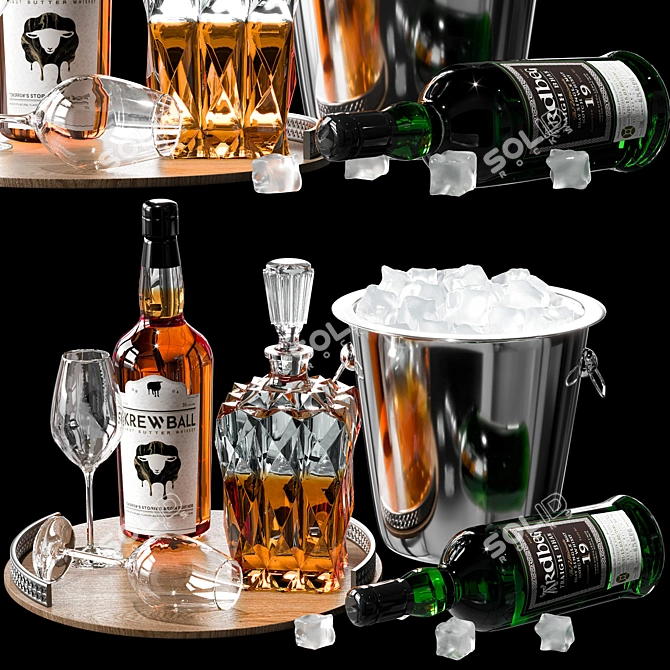 Premium Whiskey Decanter Set No5 3D model image 1