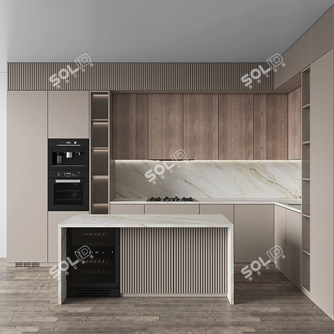 Modern Corner Kitchen 3D Model 3D model image 1