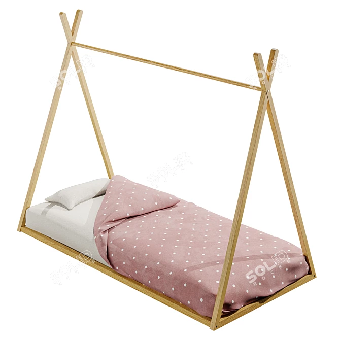 Tipi Style Solid Wood Bed 3D model image 1