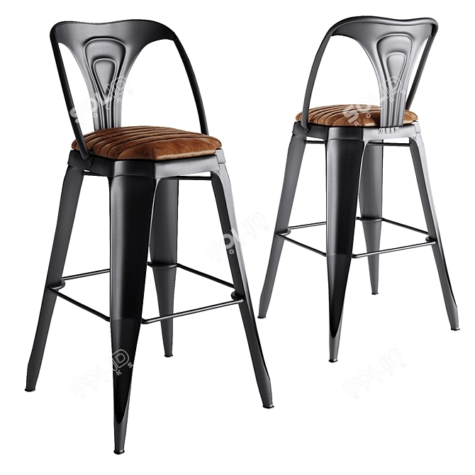 Industrial Style Gray-Natural Iron Stool 3D model image 1