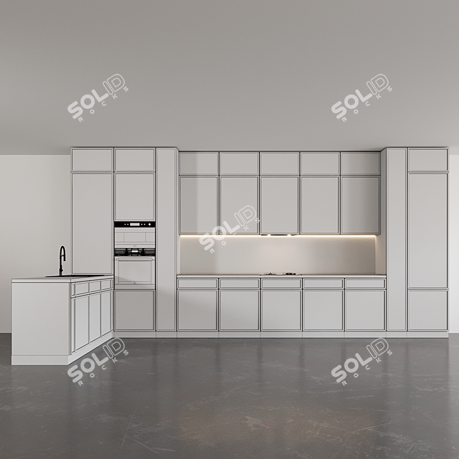 Kitchen 66 Set: Range Hood, Cooktop, Oven, Microwave, Sink, Faucet 3D model image 3