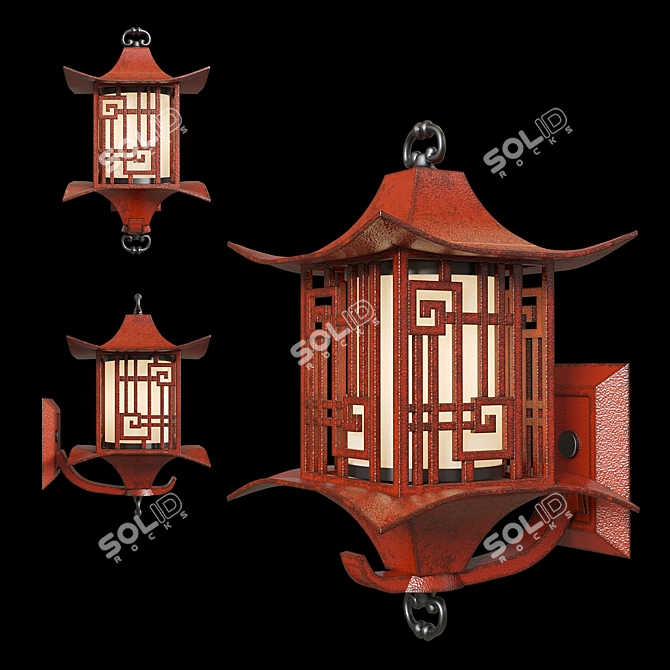 Antiqued Ming Red Wall Lantern 3D model image 1