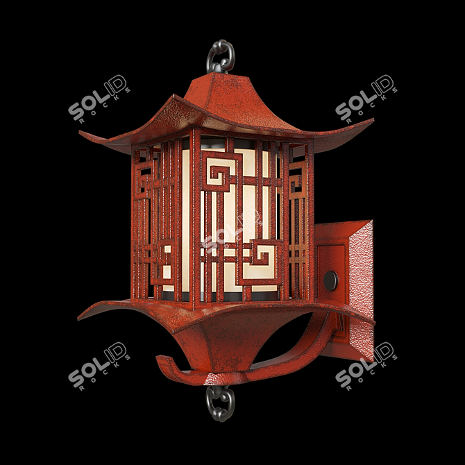 Antiqued Ming Red Wall Lantern 3D model image 2