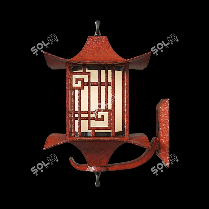 Antiqued Ming Red Wall Lantern 3D model image 3