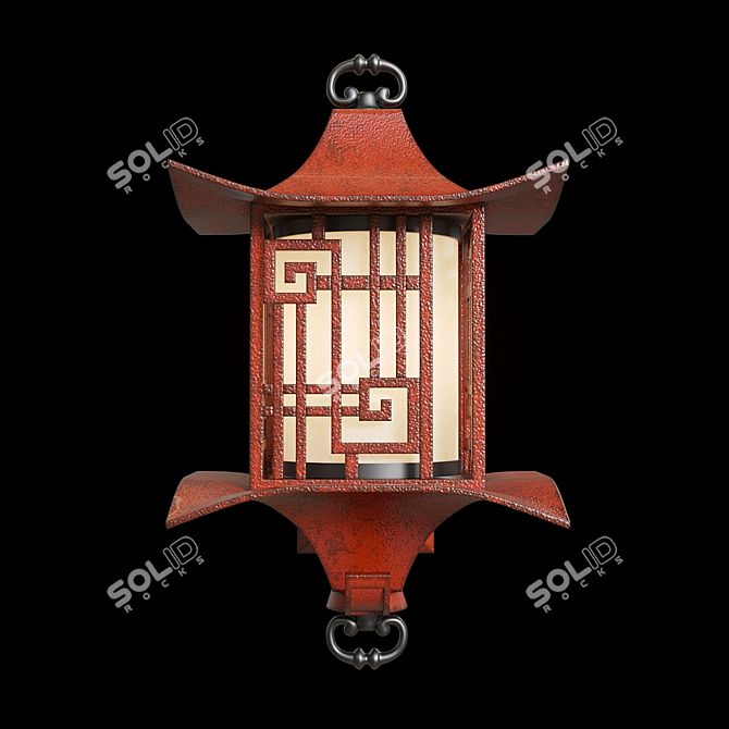 Antiqued Ming Red Wall Lantern 3D model image 4