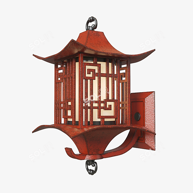 Antiqued Ming Red Wall Lantern 3D model image 6