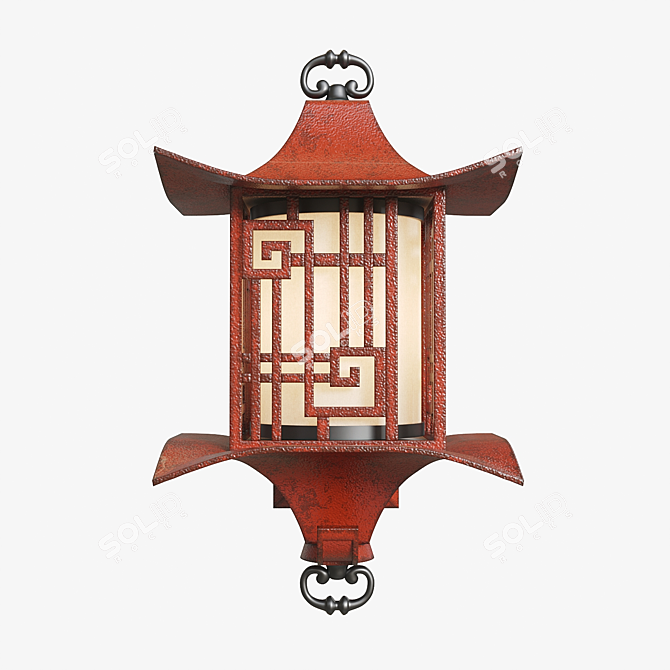 Antiqued Ming Red Wall Lantern 3D model image 8