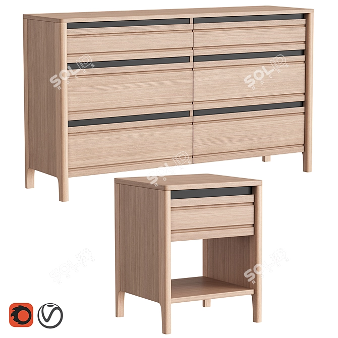 Dantone Home Office Set Oak 3D model image 1