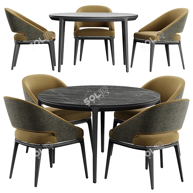 Modern Round Dining Set Furniture 3D model image 1