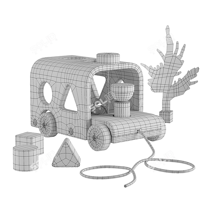 Eco-Friendly Wooden Bus Toy 3D model image 2