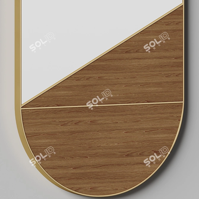 Sleek Wood Inlay Oval Mirror 3D model image 3
