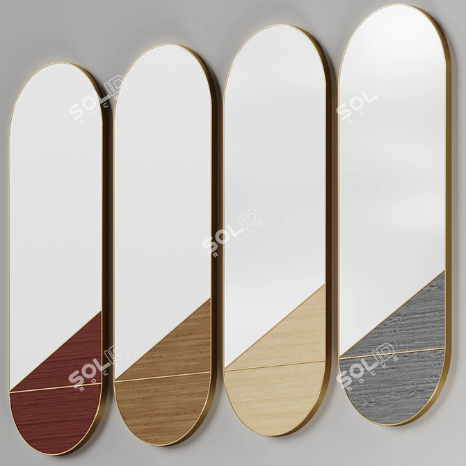Sleek Wood Inlay Oval Mirror 3D model image 4