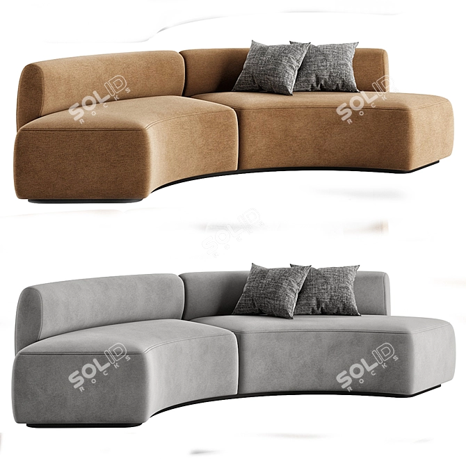 Elegant Curved Modular Fabric Sofa 3D model image 1