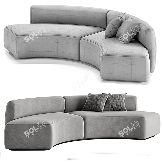 Elegant Curved Modular Fabric Sofa 3D model image 2